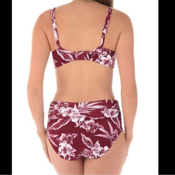 Miraclesuit Flattering & Supportive Burgundy Tropical Bikini - Picture 2 of 8